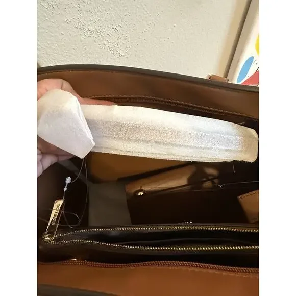 MICHAEL KORS CHARLOTTE LG 3 IN 1 TOTE SHOULDER BAG + CLUTCH MK VANILLA/BROWN - Picture 6 of 13